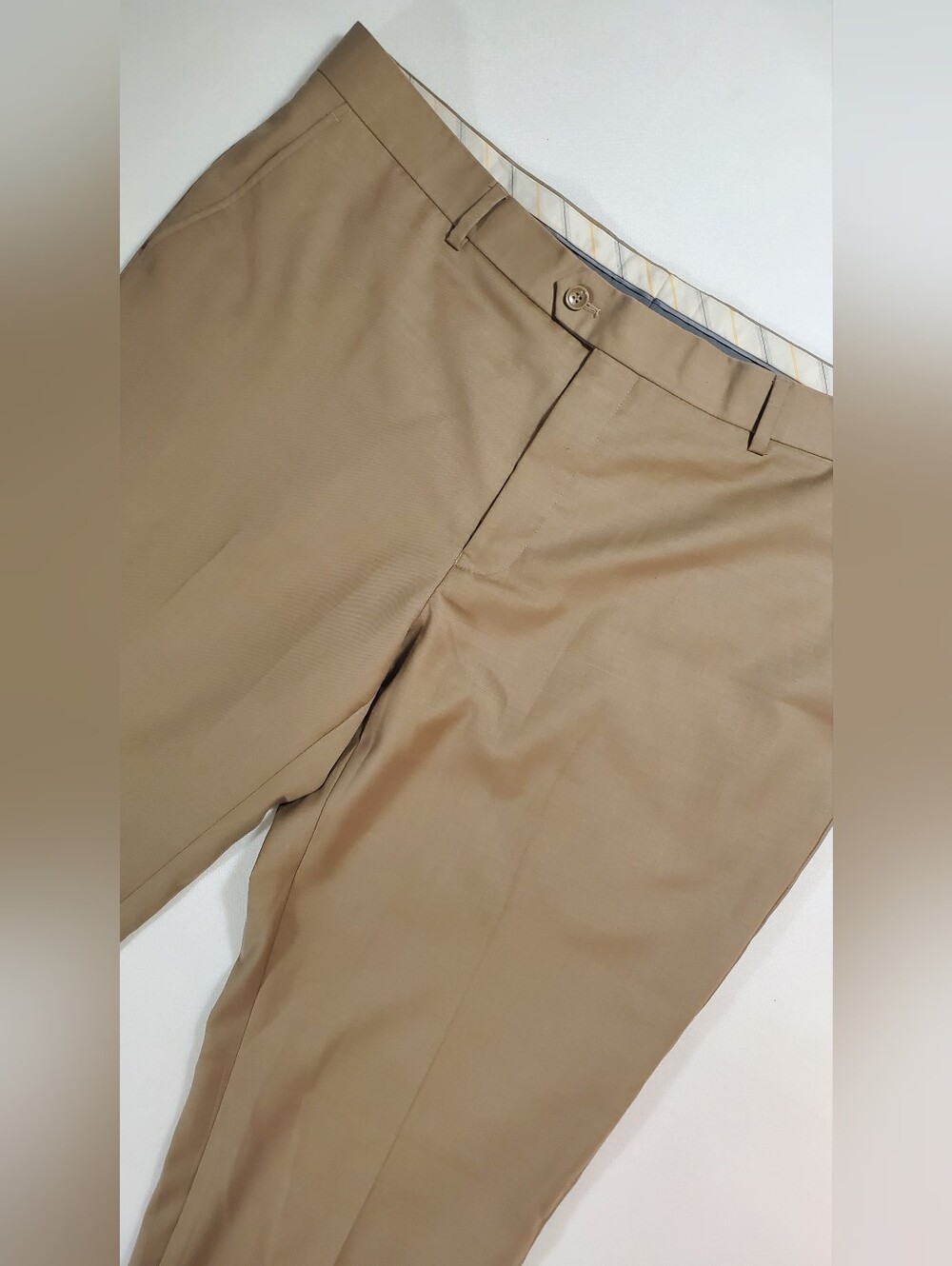 Mantoni Mens Dress Pants 42 Tan Flat Front Super Fine 100% Virgin Wool Academia